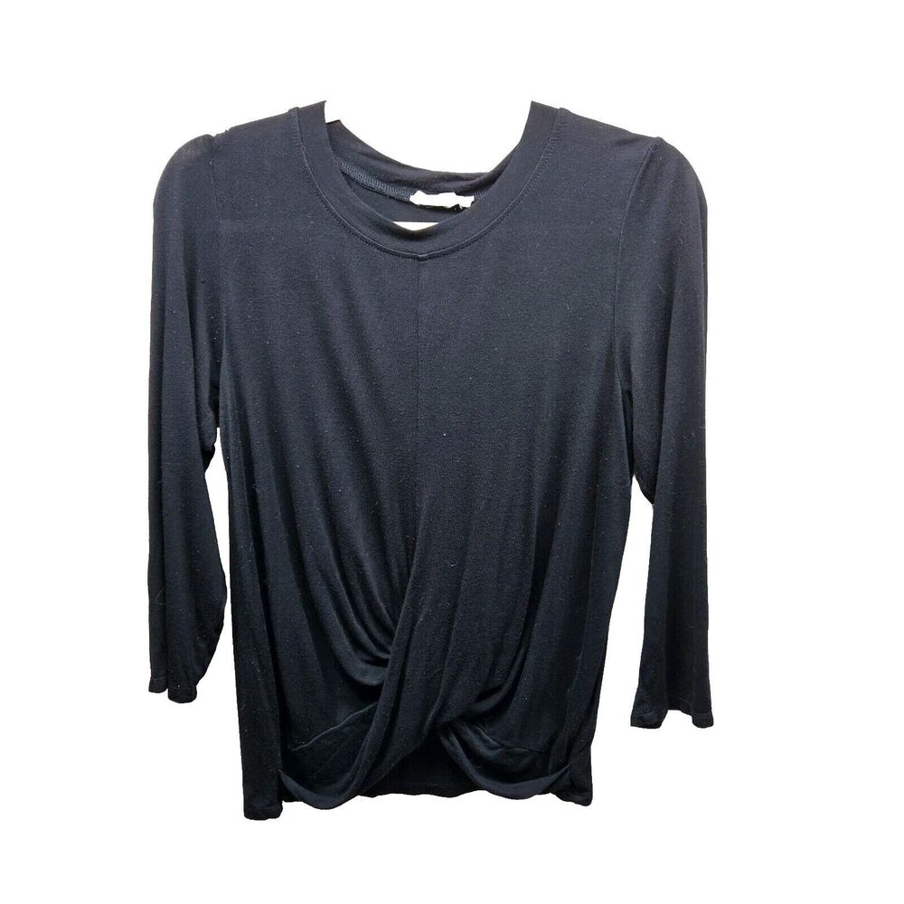 JUNE & HUDSON Womens Black Draped Stretchy 3/4 Sleeve Shirt Size Small